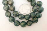 Carved Nut Beads Buri 12mm Teal 16” strand