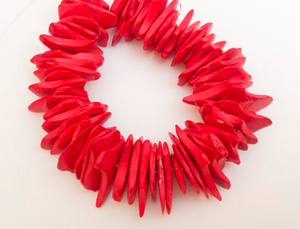 Red Coconut Wood Chips Nugget Beads 7”strand