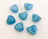 Blue Czech Glass Heart Beads 12mm