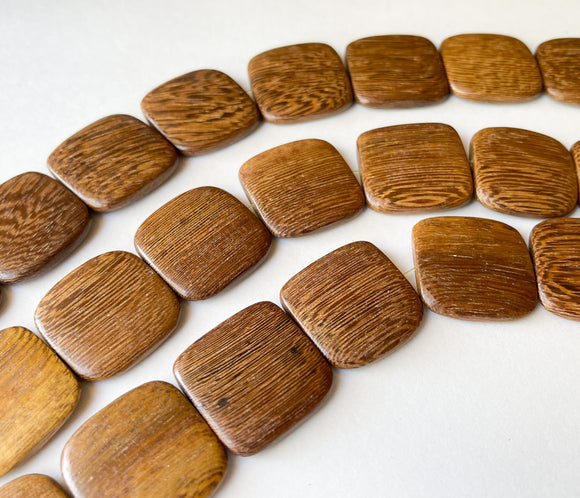 25MM Robles Wood Flat Square Beads-16” Strand