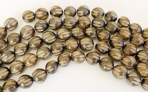 Nut Beads Buri Round Carved 10mm 16" strand Gray