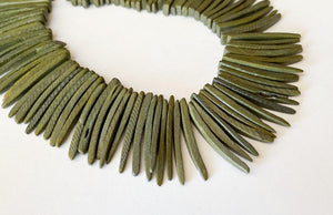 Coconut Shell Sticks Tusks Wood Stick Beads Olive Green~30pc