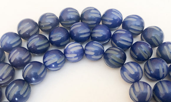 Nut Beads Buri Round Carved 12mm 16” strand Navy Blue
