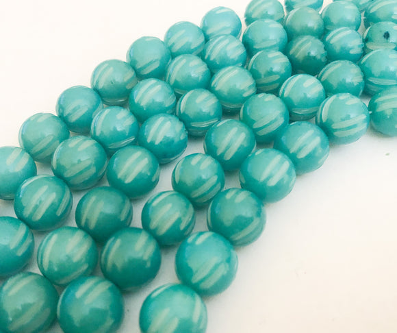Nut Beads Buri Round Carved 12mm 16” strand Turquoise
